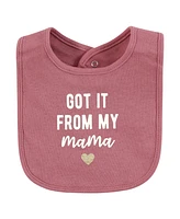 Hudson Baby Infant Girl Cotton Bibs, Mama Mauve Sage Rose, One Size