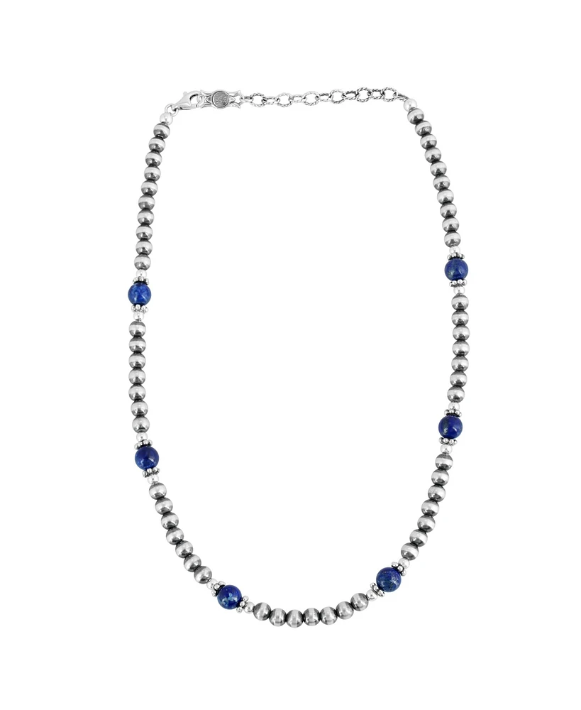 American West Jewelry Sterling Silver and Lapis Bead Necklace, 17 to 20 Inches