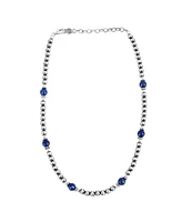 American West Jewelry Sterling Silver and Lapis Bead Necklace, 17 to 20 Inches