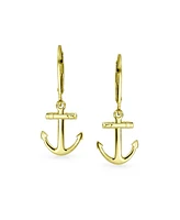 Bling Jewelry Tropical Beach Anchor Leverback Dangle Earrings 14K Gold Plated Sterling Silver