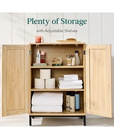 Best Choice Products 2-Door Natural Rattan 34 x 24in Storage Cabinet for Bathroom, Living, Dining w/ Adjustable Shelves