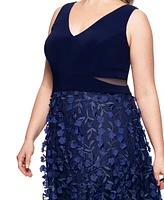 Xscape Plus 3D-Flower-Skirt Gown