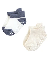 Touched by Nature Infant Boy Organic Cotton Socks with Non-Skid Gripper for Fall Resistance, Blue Sage Neutral, 0-6 Months