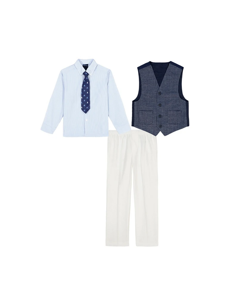 Nautica Toddler and Little Boys Textured Printed Knit Duo Vest Set with Tie