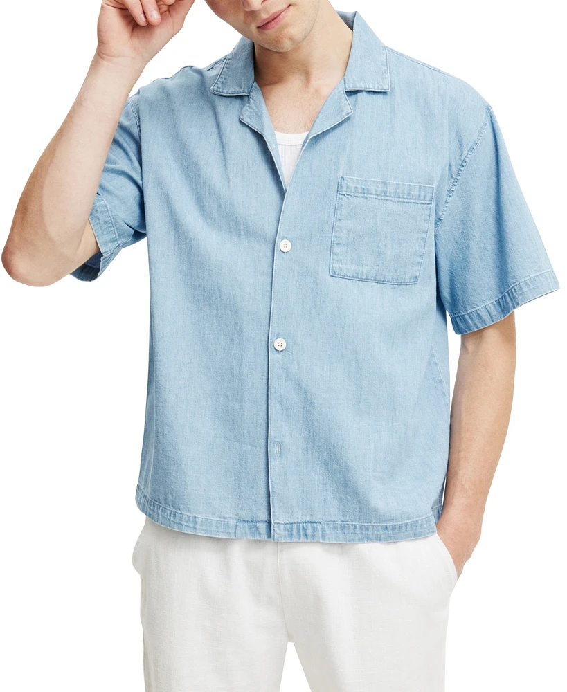 Cotton On Men's Denim Box Fit Short Sleeve Shirt