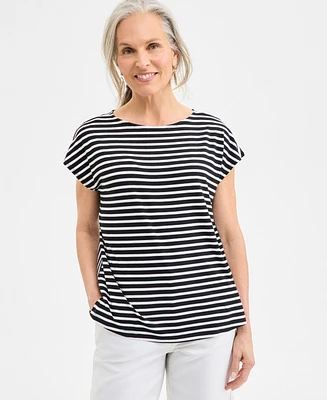 Style & Co Women's Printed Mixed-Media Short-Sleeve Top, Exclusively at Macy's