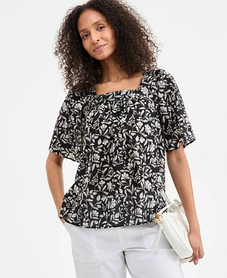 Style & Co Women's Printed Cotton Square-Neck Top, Exclusively at Macy's