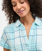 Style & Co Women's Plaid Cotton Gauze Camp Shirt, Exclusively at Macy's