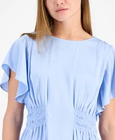 Anne Klein Women's Smocked-Waist Flutter-Sleeve Top