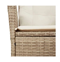 Reclining Patio Chair with Cushions Beige Poly Rattan