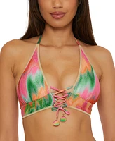 Becca Women's Mirage Lace-Up Metallic Halter Bikini Top