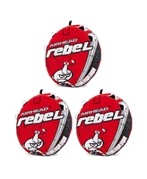 Airhead Rebel 54 Inch 1 Person Red Towable Tube Kit w/ Rope and 12V Pump(3 Pack)