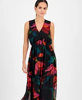 Robbie Bee Women's V-Neck Sleeveless Tiered Dress