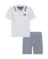 Tommy Hilfiger Toddler Boys 2-Piece Signature Polo Shirt and Yarn-Dyed Stripe Oxford Shorts Sets