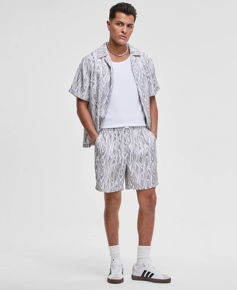 Mode of One Men's Woodgrain Relaxed-Fit Printed 6-1/2" Shiny Twill Shorts, Exclusively at Macy's