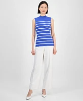 Tahari Asl Women's Striped Mock Neck Knit Top, Regular & Petite Sizes