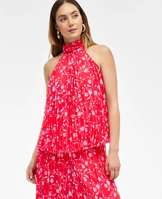 I.n.c. International Concepts Women's Floral-Print Pleated Halter Top, Exclusively at Macy's