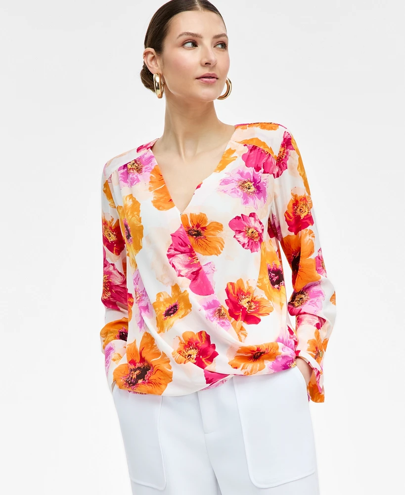 I.n.c. International Concepts Women's Printed Surplice Blouse, Exclusively at Macy's
