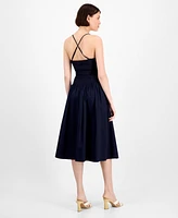 En Saison Women's Melody Mixed-Media Belted Midi Dress
