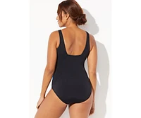 Swimsuits for All Plus Chlorine Resistant Square Neck Tummy Control One Piece Swimsuit