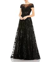 Women's Ruffle Tiered Sequin High Neck Gown