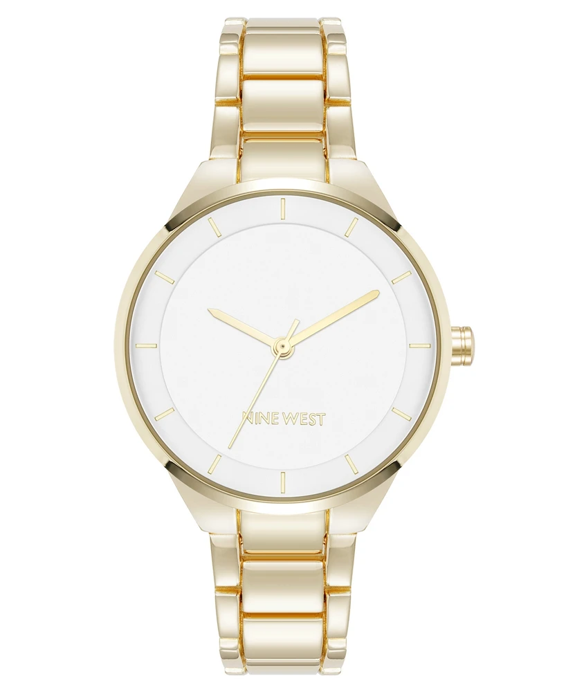 Nine West Women's Quartz White and Gold-Tone Metal Alloy Watch, 34mm