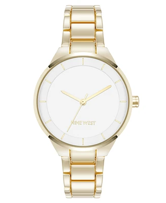 Nine West Women's Quartz White and Gold-Tone Metal Alloy Watch, 34mm