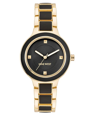 Nine West Women's Quartz Round Enamel and Gold-Tone Metal Alloy Watch