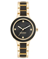 Nine West Women's Quartz Round Enamel and Gold-Tone Metal Alloy Watch