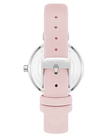 Nine West Women's Quartz Boyfriend Silver-Tone and Light Pink Polyurethane Leather Band Watch, 36mm