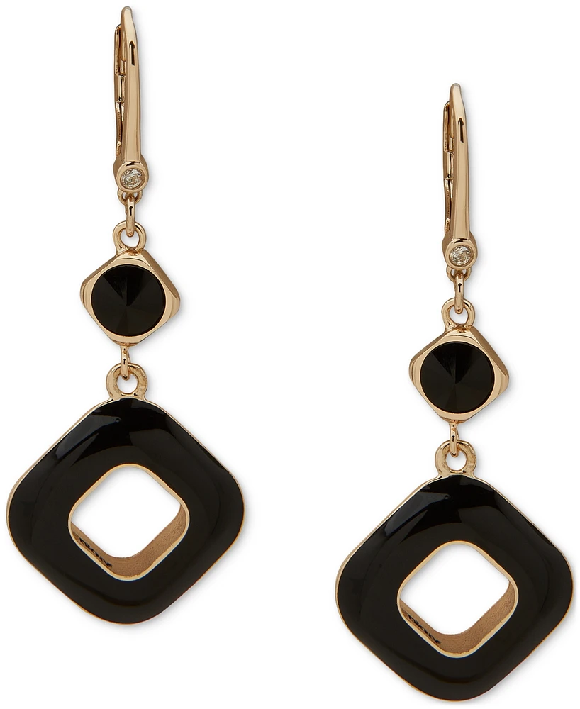 Dkny Gold-Tone Jet Black Square Double Drop Earrings