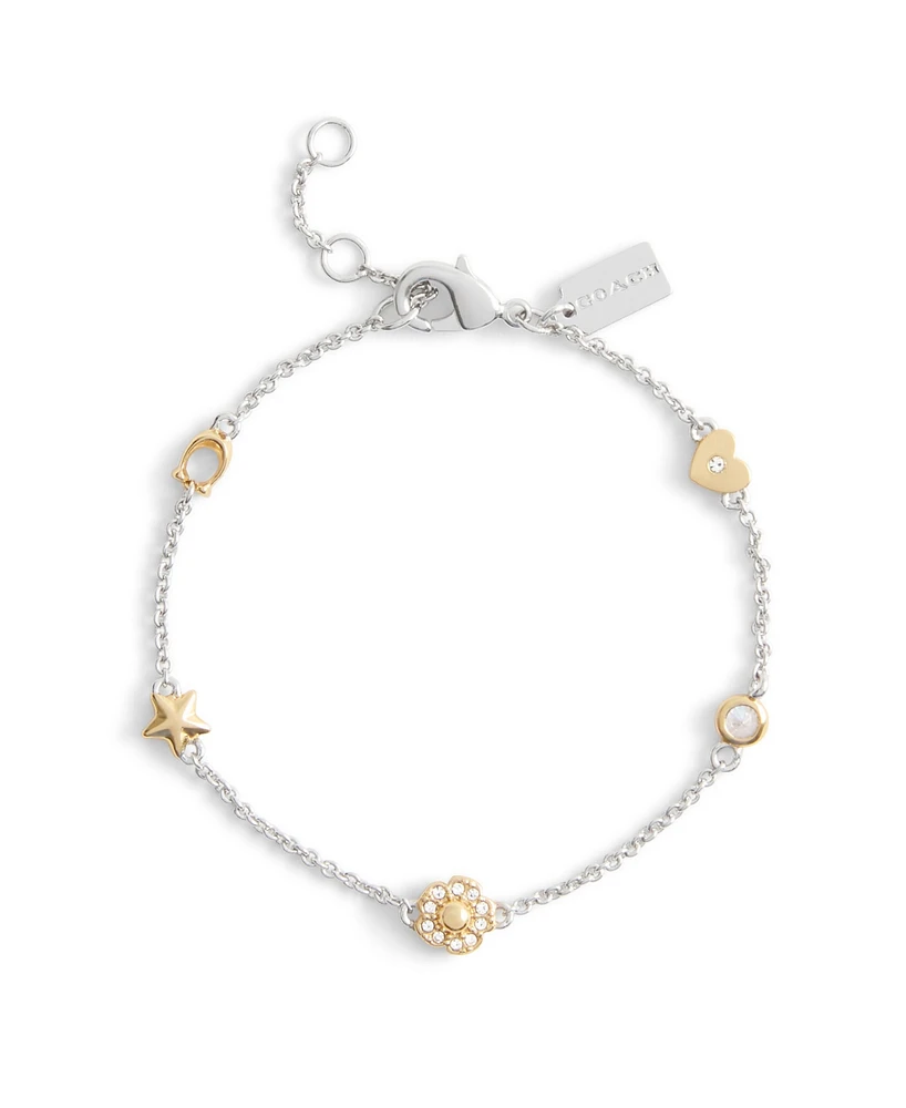 Coach Faux Stone Signature Tea Rose Heart Strand Bracelet