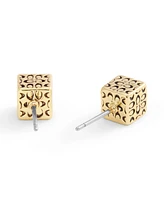 Coach Gold Signature Quilted Cube Stud Earrings