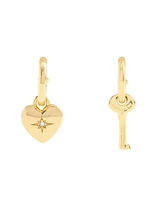Coach Gold Tone Heart and Key Mismatch Charm Huggie Earrings