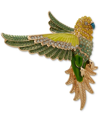 Anne Klein Gold-Tone Green Crystal Flying Parrot Pin