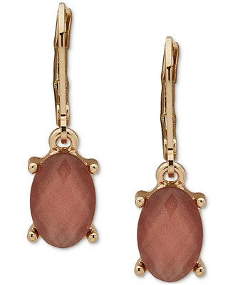 Anne Klein Gold-Tone Rose Peach Oval Stone Drop Earrings