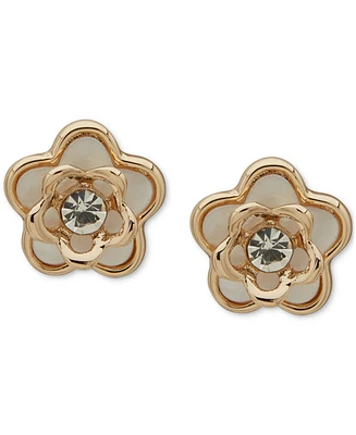 Anne Klein Gold-Tone Mother of Pearl Crystal Flower Stud Earrings