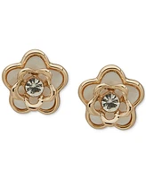 Anne Klein Gold-Tone Mother of Pearl Crystal Flower Stud Earrings