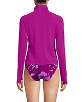 Lands' End Women's Long Torso Sleeve Quarter Zip Upf 50 Rash Guard