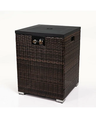 Wicker Fire Pit Column with Glass Wind Guard