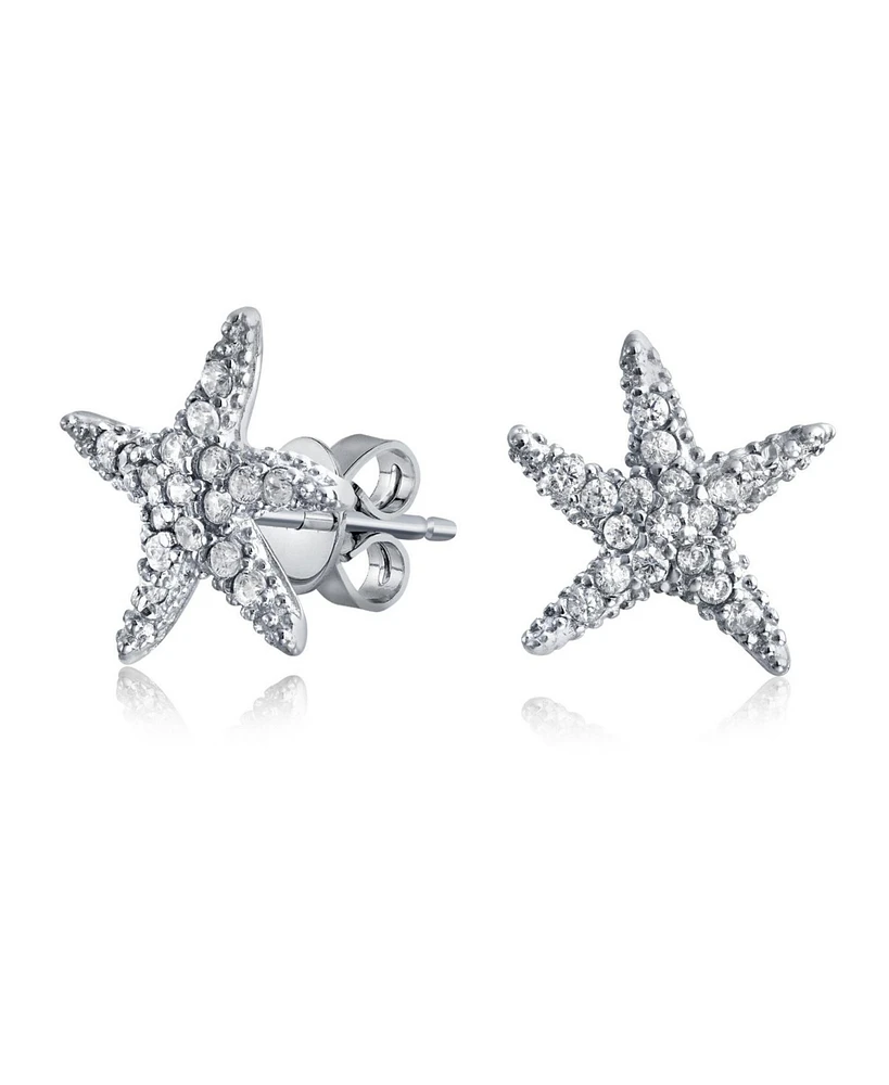 Bling Jewelry Delicate Nautical Beach Pave Cz Cubic Zirconia Starfish Stud Earrings 14K Rose Gold Plated .925 Sterling Silver