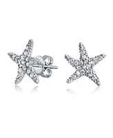 Bling Jewelry Delicate Nautical Beach Pave Cz Cubic Zirconia Starfish Stud Earrings 14K Rose Gold Plated .925 Sterling Silver