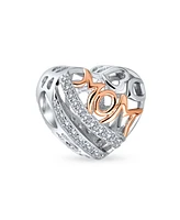 Bling Jewelry Mother Loving Family Heart Charm Bead Rose Gold Sterling Silver Fits European Bracelet