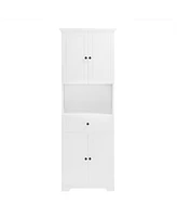 Tall Bathroom Cabinet with Four Doors, Large Storage Space Open Shelve, Upper Storage Cabinet, White