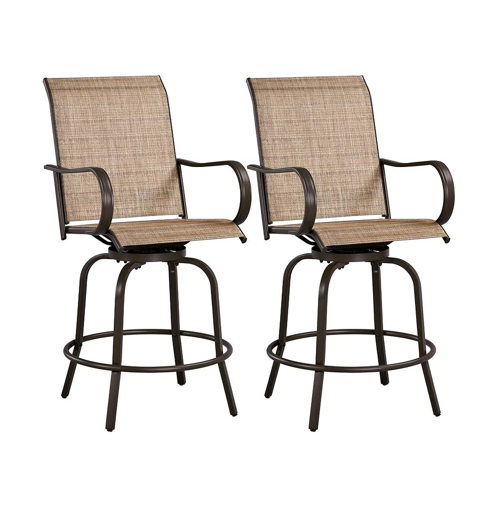 Yaheetech 2pcs Quick-dry Patio Swivel Texteline Bistro Chairs, Brown