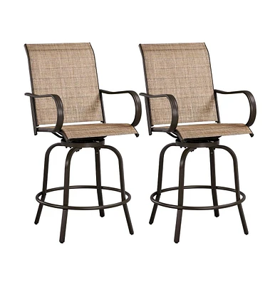 Yaheetech 2pcs Quick-dry Patio Swivel Texteline Bistro Chairs, Brown