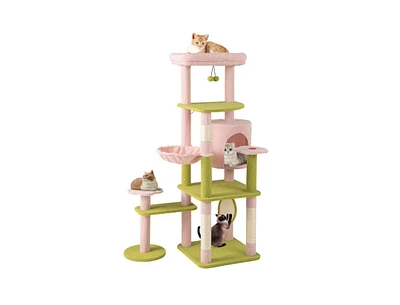 Multi-Level Aesthetic Floral Cat Tree Stylish & Cozy Kitten Tower for Indoor Cats