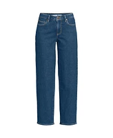 Lands' End Women's Soft Denim Mid Rise Relaxed Straight Crop Jeans