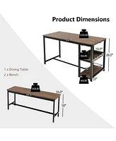 3 Pieces Dining Table Set for 4 with Wine Rack
