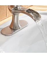 Waterfall Single Hole Single-Handle Low-Arc Bathroom Faucet With Pop-up Drain Assembly